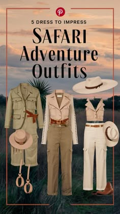 Cute Safari Outfits, Safari Theme Outfit, Safari Wardrobe, Jungle Outfit, Safari Fashion, Safari Trip, Safari Outfits, 5 Outfits