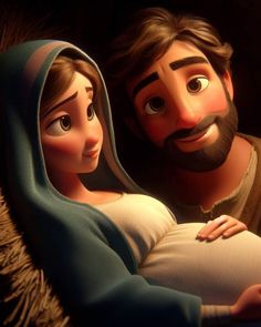 a man and woman dressed up as jesus and mary in the animated version of disney pixa