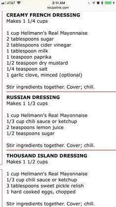 an iphone screen showing the recipe for creamy french dressing