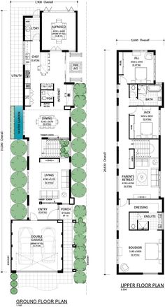 two story house plans with an open floor plan for the first and second floors,