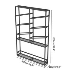 the black shelving unit is shown with measurements for each shelf