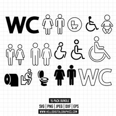 a set of black and white symbols for people to use in the bathroom or at home