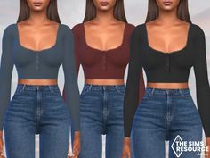 three different images of the same woman's body in jeans and cropped tops