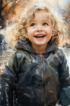 Printable Art Rainy Day Delight A Blond Toddler in A Coat Enjoying Daytime Drizzle Children Art Watercolor Art - Etsy Painting People, 수채화 그림, Kids Portraits, Watercolor Portraits, Malbec, 그림 그리기, Art Watercolor, Portrait Drawing, Portrait Art