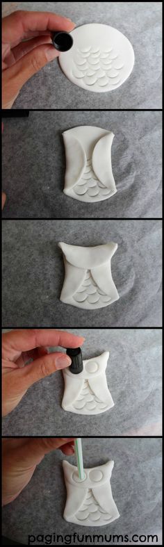 four pictures showing how to make an ornament for a flower vase with flowers on it