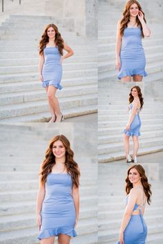 A model in a simple fitted dress features spaghetti straps and a lace-up back with ruffle hemline.