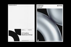 two brochures with black and white designs on the front, one is for creative business group