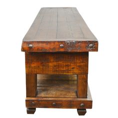 an old wooden table with two drawers