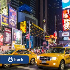 taxi cabs and taxis in the city at night