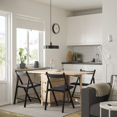 NORDEN / FRÖSVI table and 4 chairs, birch/Knisa dark gray, 10 1/4/35/59 7/8 ". You can store flatware, napkins and candles in the 6 drawers under the table top. Table with drop-leaves seats 2-4; makes it possible to adjust the table size according to need. Small dimensions make the table easy to furnish with, even when space is limited. You can fold the chair, so it takes less space when you're not using it. The hole in the seat allows you to hang it on the wall, so it takes less room when you'r Ikea Norden Table, Ikea Norden, Table Ikea, Ikea Table, Ikea Food, Online Interior Design Services, Organization Furniture, Ikea Family, Online Interior Design