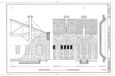 an architectural drawing of the front and side of a building