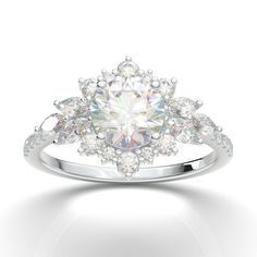 a white gold ring with diamonds on it