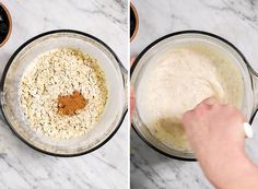 two images showing how to make oatmeal in a blender