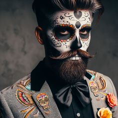 Halloween Makeup Men Beard, Mens Halloween Makeup, Human Body Art, Halloween Makeup Diy, Halloween Makeup Inspiration, Male Makeup, Día De Muertos, Make Up Inspo, Diy Costumes