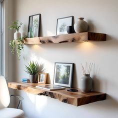 Corner shelf living next to wall natural floating shelves rustic floating living next to christmas decorations housewarming gifts. Desk Masculine, Natural Floating Shelves, Importance Of Nature, Unisex Bedroom, Basement Reno Ideas, Floating Shelves Rustic, Minimalist Mindset, Maximalist Boho, Wood Wall Shelves