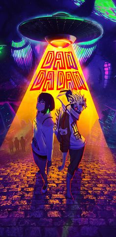 two people standing in front of a neon light with the words'bad day'on it