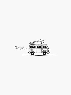 a drawing of a van with surfboards on top