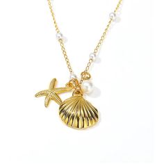 PRICES MAY VARY. Stylish Design - This necklace features a chic combination of gold plated shell and starfish charms with lovely pearl accents. It's perfect for adding a touch of coastal elegance to any outfit. Premium Quality - Crafted with high-quality gold-plated stainless steel and beautiful pearls, this seashell necklace is designed to be durable and maintain its shine for a long time. Versatile Fashion - Whether you're dressing up for a beach party or just want to add a bit of nautical cha Beach Themed Jewelry, Starfish Necklace Gold, Necklace For Women Gold, Seashell Pendants, Coastal Elegance, Charms Necklace, Starfish Necklace, Seashell Necklace, Bohemian Necklace