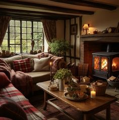 a living room filled with furniture and a fire place