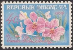 a stamp with pink flowers on it