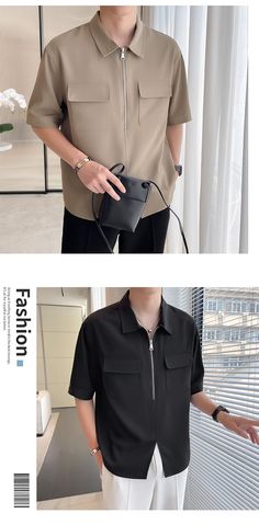 Mens Summer Shirts Casual, Man Shirt Style Design, Summer T Shirts For Men, Fashion Design Menswear, Mens T Shirts Style Casual, Different Types Of Shirts Men, Trending Clothes For Men, Solid Outfits Men, Male Wears