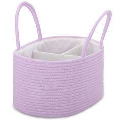 a purple basket with handles on it