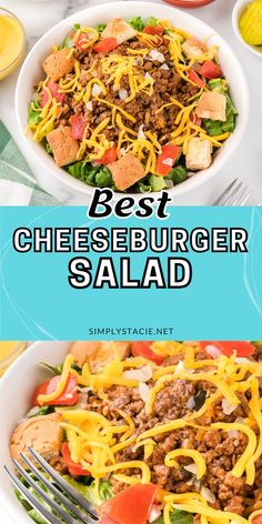 the best cheeseburger salad recipe is loaded with meat and vegetables