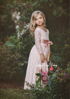 CHAMPAGNE RUSTIC LACE FLOWER GIRL DRESS - Hannah Rose Vintage Boutique Bohemian Flower Girl Dress, Bohemian Flower Girl, Dance Portraits, Bohemian Wedding Theme, Vintage Flower Girls, Baptism Dresses, Flower Girl Dresses Champagne, Sleeveless Flower Girl Dresses, Dresses Birthday