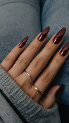 Discover trendy burgundy nail designs in dark red hues for a polished look From classy black and short French tips to chrome and acrylic short nails these elegant nail art ideas are perfect for your next manicure Boost your nail game with sophisticated burgundy nail designs.   #burgundynails #nailtypes #nail shape chart #nudenails #minimalistnails #frenchnails #winenails #winerednails #unghiebordeauxgel #redwinenails #unghiebordeaux Burgundy Red Nails Acrylic, Acrylic Nails Ideas Dark Colors, Dark Fall Nail Ideas, Burgundy Coffin Acrylic Nails, Burgundy Nails Chrome, Almond Acrylic Nails Winter, Burgundy Nails With Chrome, Chrome Burgundy Nails, Burgundy Nails With Rhinestones