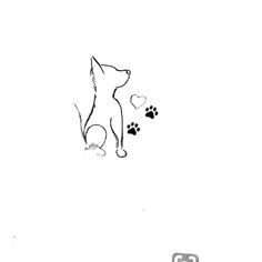 a drawing of a dog with hearts and paw prints