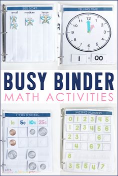 the busy binder math activities are great for kids to practice their numbers and counting skills