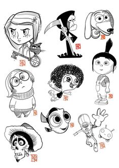 an image of cartoon characters drawn in pencil