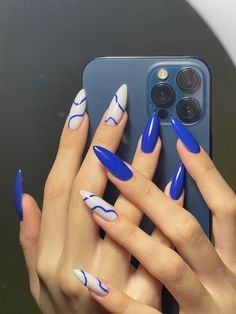 Fire Nails, Pretty Acrylic Nails, Best Acrylic Nails, Long Acrylic Nails, Cute Acrylic Nails, Perfect Nails, Blue Nails, Trendy Nails, Almond Nails