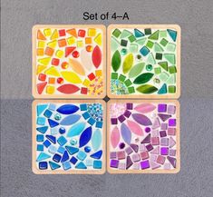 Hello craft lovers, I present to you this fun craft project: mosaic coaster kit! EACH mosaic coaster kit is enough to make ONE coaster/tray/, helps you to make your own coaster/tray as a great table decor. With a well explained instructions sheet, this stained glass kit is great for both kids and adults.  You will find them easy and fun to make. If you want to spend some quality time with kids, then it's perfect for you. Also, if you want to make a special gift for a family member or friend, this would be a great choice. SIZE: Square-11cm Rectangle-17*8.8cm PACKAGING: Each mosaic coaster kit comes with two different packaging options, envelope or packed into a small box, ready to be sent as a gift.  MORE PRODUCTS: I sell mosaic pieces and bamboo bases (coaster frame) as well, you can make Mosaics For Kids, Hello Craft, Mosaic Coasters, Stained Glass Kits, Tile Artwork, Diy Mosaic, Mosaic Kit, Diy Craft Kit, Glass Art Projects