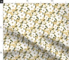 white and green flowers on yellow background, with the measurements for each piece of fabric