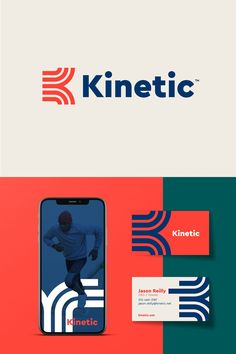 a phone with the kinetic logo on it and some business cards next to it