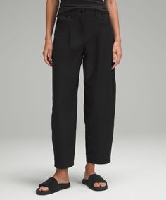 These Five-Pocket, Jeans-Inspired Barrel Pants Have Office-Ready Front Pleats And A Sleek Feel Next To Skin For Weekend-Worthy Comfort. Designed For Casual. Relaxed Fit Is Roomy Through Glutes And Thighs:full Length Intended To Sit Just Off The Ground. Five Pockets: Two Back, Two Front, One Coin. Fly Front. | City Sleek Mid-Rise Barrel-Leg Pant Light Utilitech Barrel Pants, Curated Closet, Lululemon Pants, One Coin, Pantalon Large, Lululemon Women, Pocket Jeans, Women's Trousers, Trousers Women