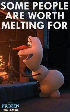 a cartoon character is sitting in front of a fireplace with the caption, some people are worth melting for