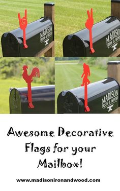 Decorative Mailbox Flags Double Mailbox Post, Farmhouse Mailboxes, Unique Mailbox, Mailbox Flags, Mailbox Decorations, Mailbox Makeover, Mailbox Stickers, Mailbox Flag, Painted Mailboxes