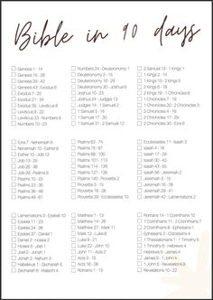 a printable bible in 1 days list with the words, numbers and symbols on it