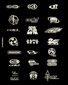 various logos and symbols are shown in white on a black background with the words, 25 %