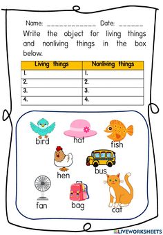 a worksheet with words and pictures on it