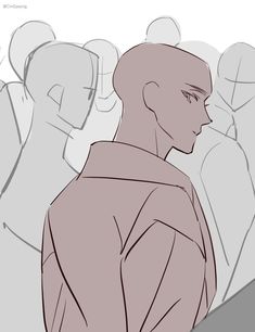 a drawing of a man standing in front of a group of people with their backs to the camera