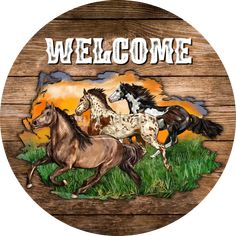 Welcome Running Horses- Metal Wreath Sign 8 Circle Unique Wreath, Running Horses, Sublimation Printer, Metal Wreath, 3rd Party, Door Hanging, Wreath Sign, Sign Design, Aluminum Signs