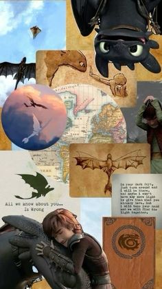 a collage of pictures with different things on them including an elephant, dragon and other animals