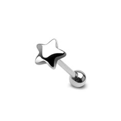 a pair of black and white stars are attached to the back of an ear piercing