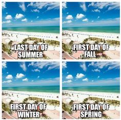 four pictures with the words first day of fall and first day of spring on them