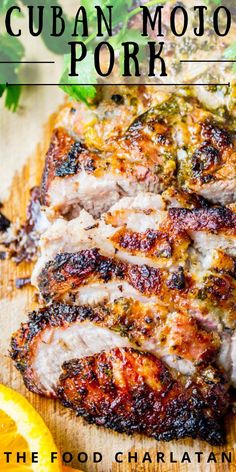 Oven roasted pork in a marinade of Cuban ingredients like orange, lime, mint, garlic, and more. Cuban Mojo Marinated Pork, Cuban Mojo, Recipe Pork, Pork Roast Recipes, Food Charlatan, Roasted Pork, Marinated Pork, Pork Recipe