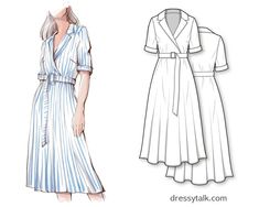 a woman's dress and jacket sewing pattern with the sleeves pulled back to reveal a waistline