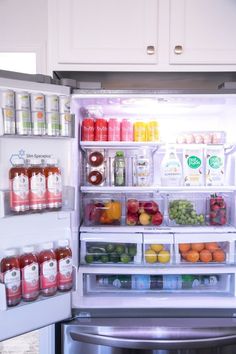 an open refrigerator filled with lots of food